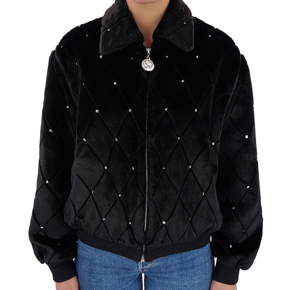 St. John Collection Faux Fur Rhinestone Jacket and Vest - Size Small